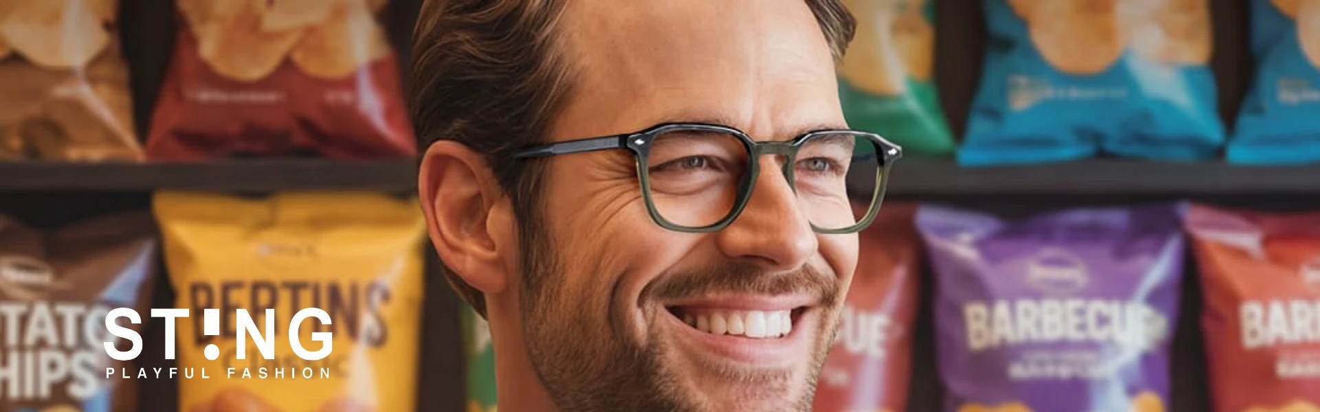 Persona con gafas graduadas Sting llenas de personalidad y color.